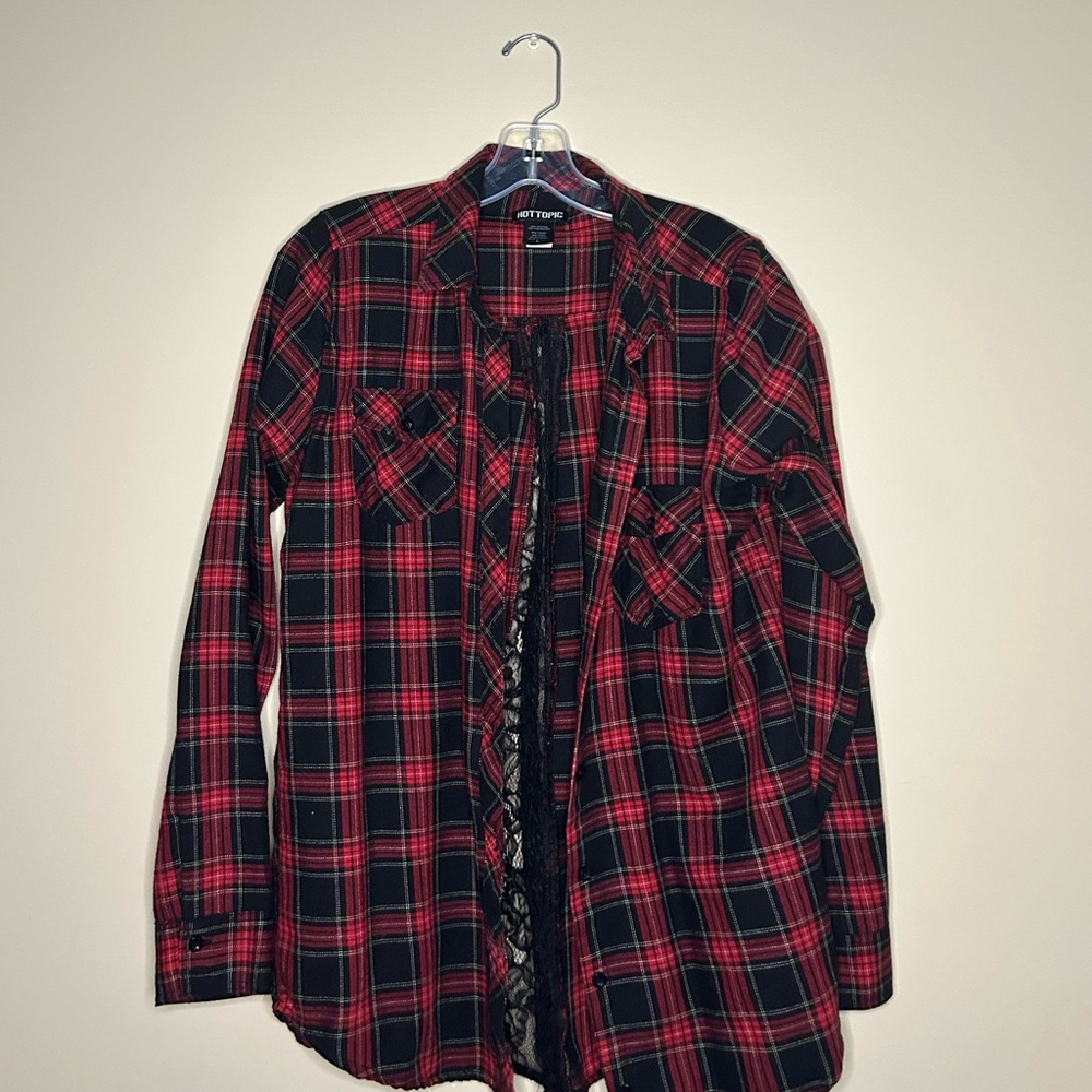 Hot topic lace back flannel top